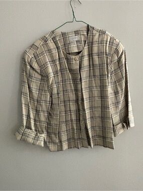 Vintage Clichy Plaid Cropped Blazer Jacket Size 10 Made in Canada Linen Viscose